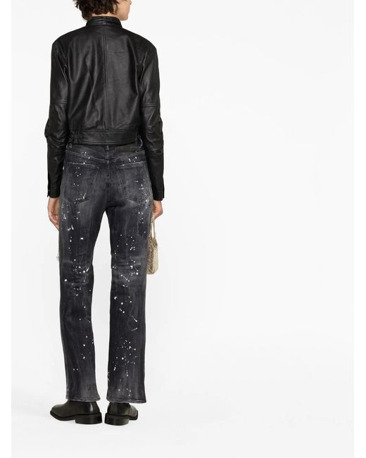 DSquared² Black Cropped Leather Jacket