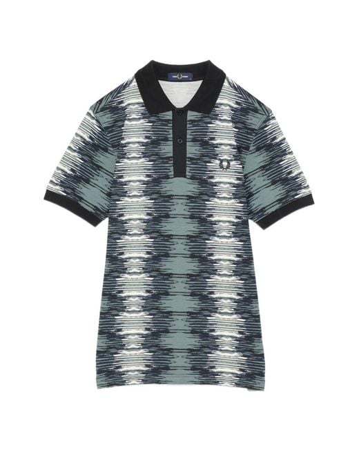 Fred Perry Blue Logo-Embroidered Soundwave-Print Polo Shirt for men