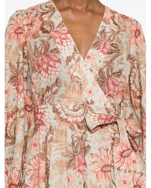 Abito A Fiori Con Ruches di Zimmermann in Pink