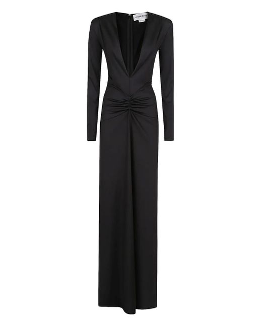 Victoria Beckham Black Long Sleeve Deep V-Neck Gown
