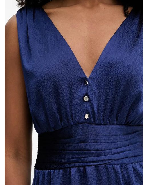 Morgan Blue Button-Embellished Ruched-Waist Maxi Dress