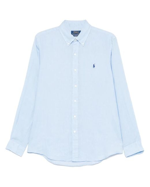 Polo Ralph Lauren Blue Custom-Fit Linen Shirt for men