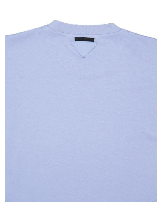 Prada Blue Triangle-Patch Crew-Neck T-Shirt for men