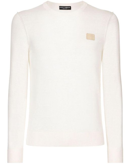 Dolce & Gabbana White Logo-appliqué Round-neck Jumper for men