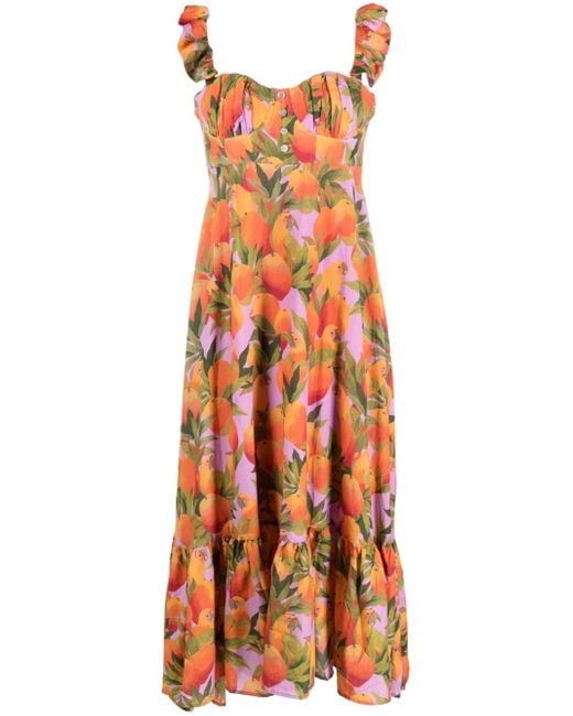 Farm Rio Orange Fruit-print Ruffled-detail Dress