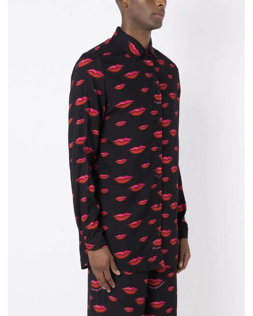 Amir Slama Blue Lips-Motif Button-Up Shirt