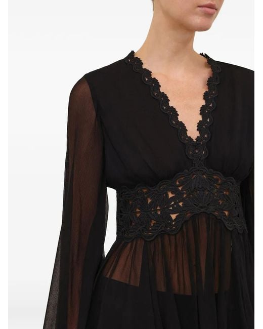 Zimmermann Black Luna Lace-trim Peplum Blouse