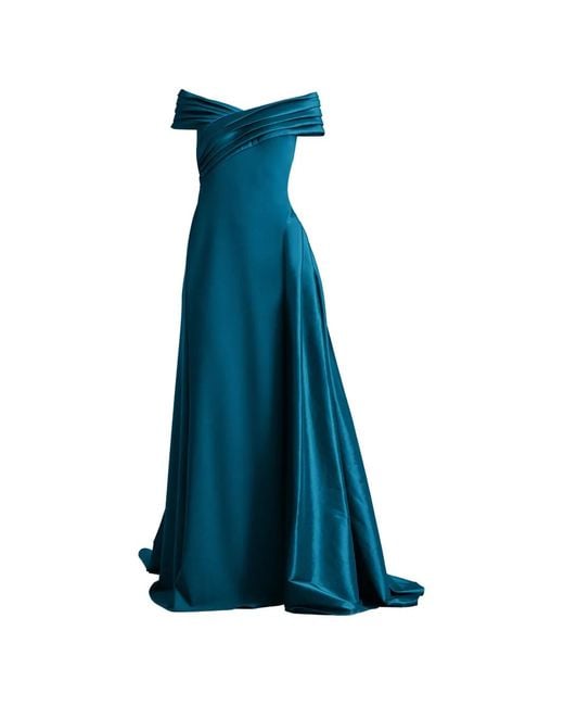Tadashi Shoji Blue Pleated Off-Shoulder Maxi Dress