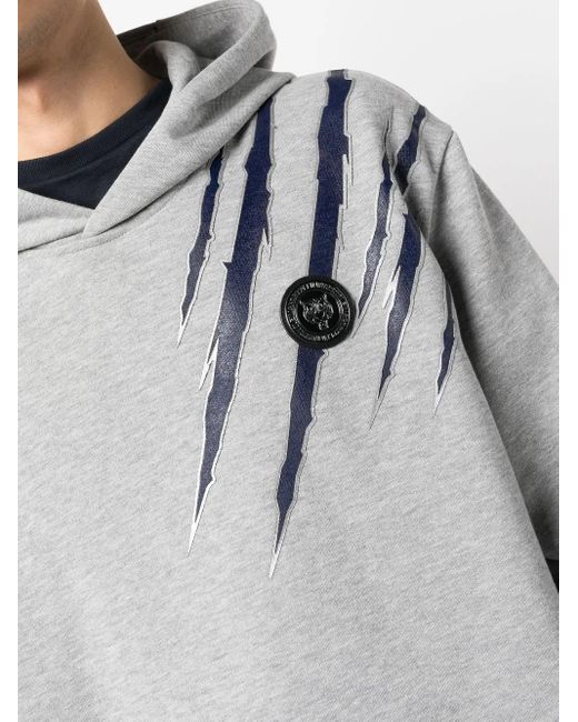 Philipp Plein White Scratch-Print Long-Sleeved Hoodie for men