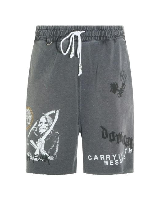 PALY Gray Graphic-Print Drawstring Shorts for men