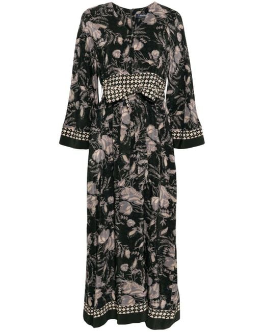 Max Mara Black Floral-print Silk Maxi Dress