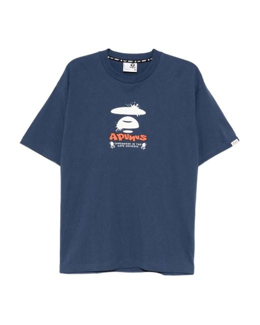 Aape By A Bathing Ape Blue Logo-Print T-Shirt for men