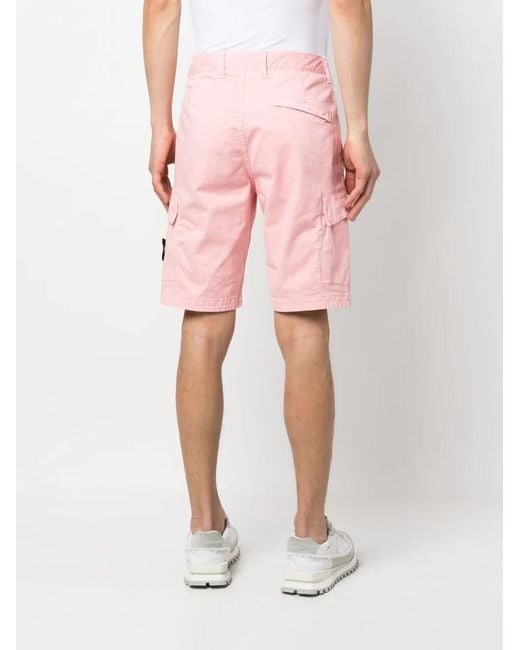 Stone Island Pink Logo-Patch Cotton Bermuda Shorts for men