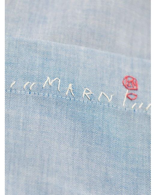Marni Blue Logo-embroidered Cropped Shirt