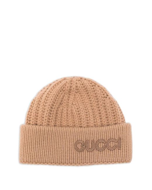 Gucci Natural Beanie Mit Logo-Stickerei