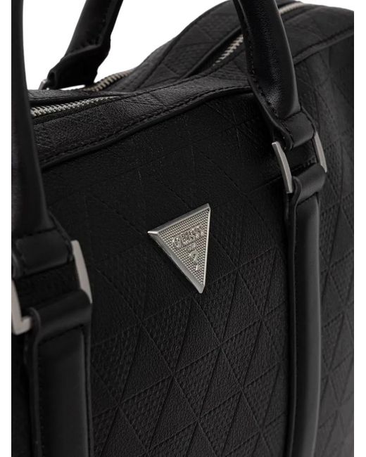 Guess Black Torino Geometric-Patterned Briefcase for men