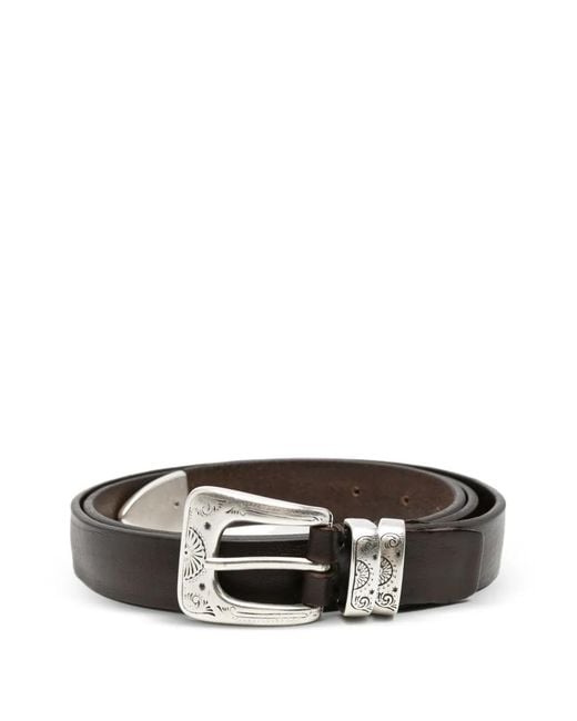 Eraldo Brown Engraved-Buckle Leather Belt for men