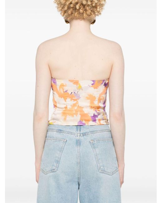 Patrizia Pepe Pink Abstract-print Strapless Cropped Top