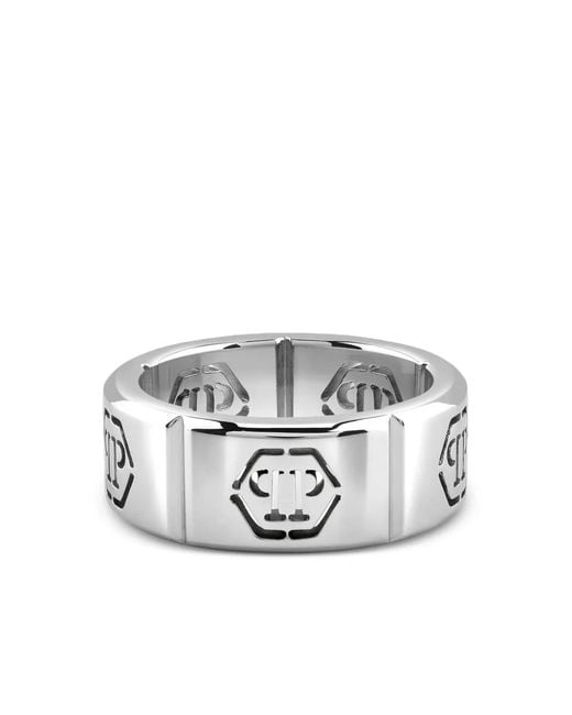Philipp Plein White Plein Tag Ring for men