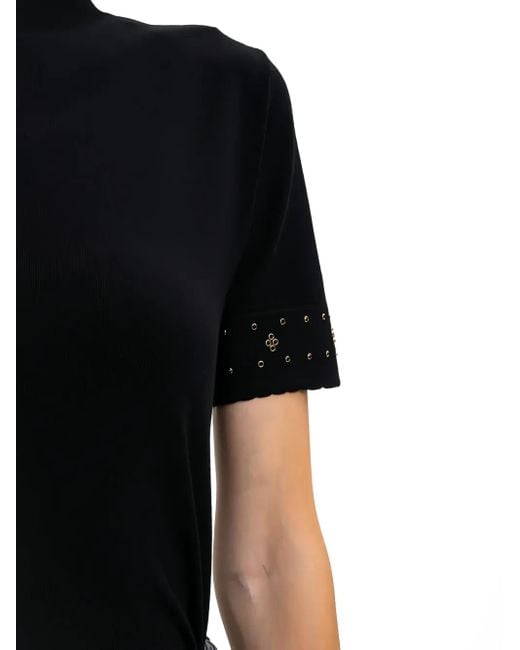 Twinset Black Mock-Neck Embellished T-Shirt