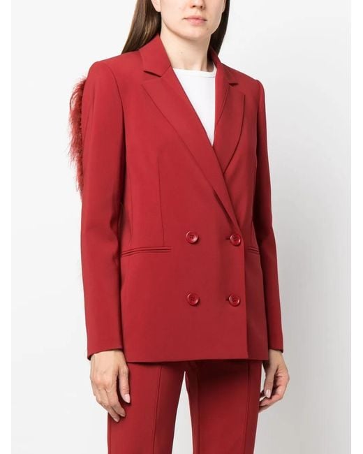 Patrizia Pepe Red Feather-Detailing Double-Breasted Blazer