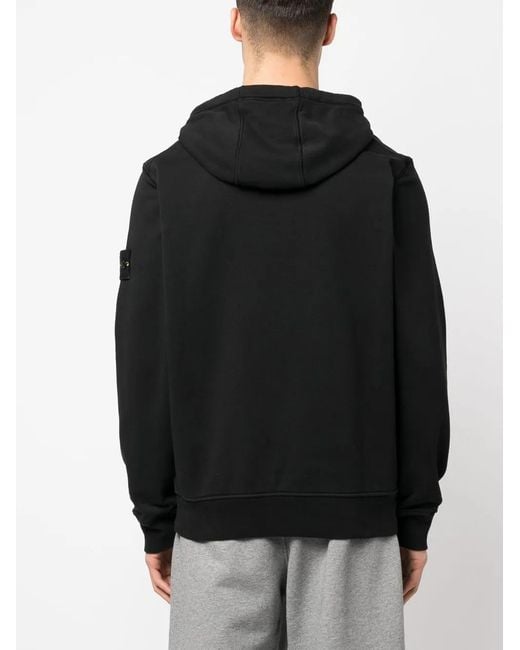 Stone Island Black Cotton Logo Hoodie for men