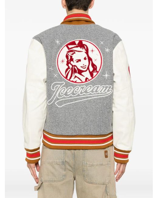 ICECREAM Gray Logo-Patch Bomber Jacket for men