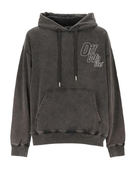 Off-White c/o Virgil Abloh Logo-Print Drawstring Hoodie in Grey