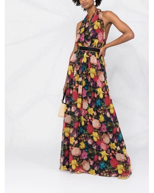 Vestido de fiesta sin mangas con estampado floral Max Mara de color White