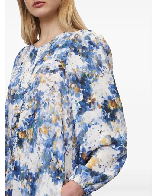 Marc O' Polo Blue Floral-Print Long-Sleeve Dress