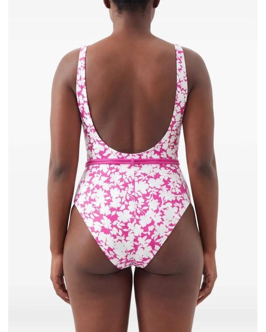 MICHAEL Michael Kors Pink Floral-Print Belted Swimsuit