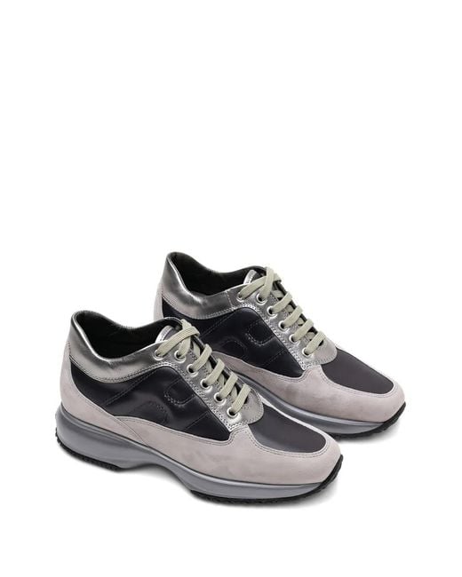 Hogan Gray Interactive Allacciato Metallic-Panel Suede Sneakers