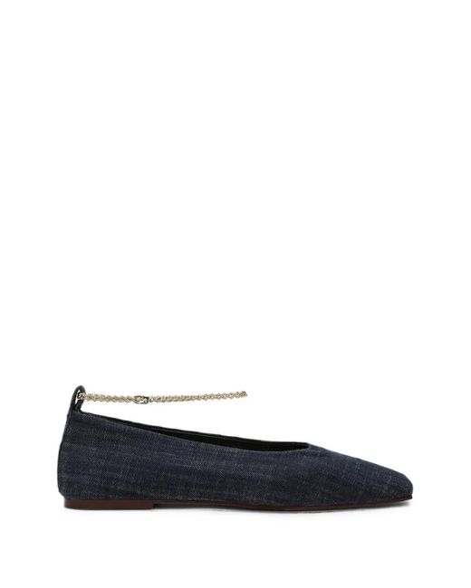 MARIA LUCA Blue Chain-Detail Square-Toe Ballet Flats