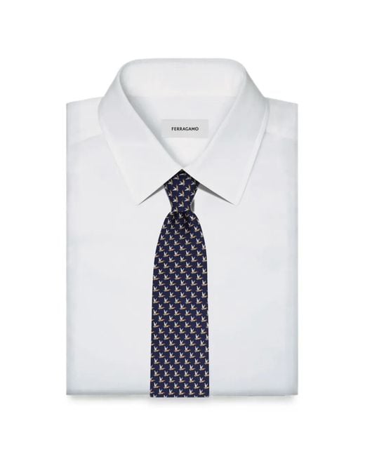 Ferragamo Blue Mallard-Print Silk Tie for men