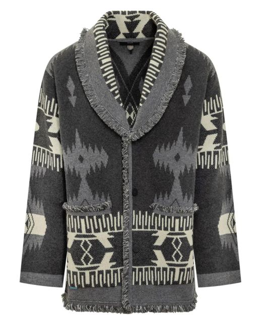 Alanui Black Icon Jacquard Fringed Cardigan for men