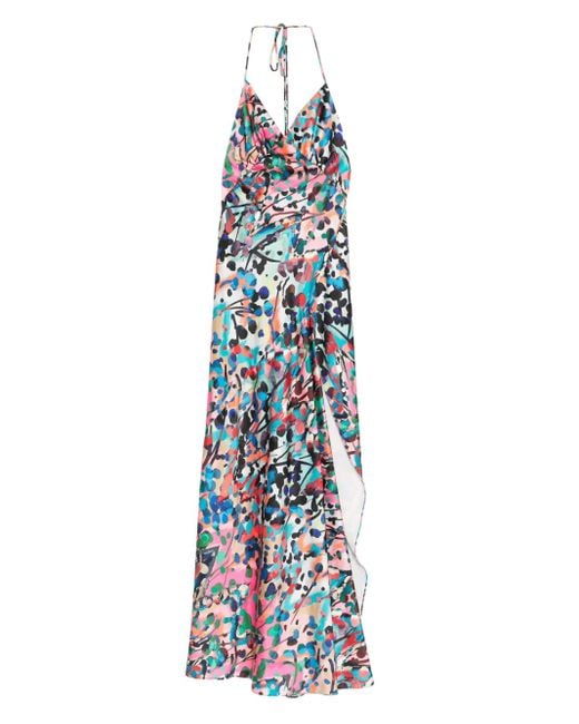 ROSERRY White Seville Halterneck Abstract-Print Maxi Dress