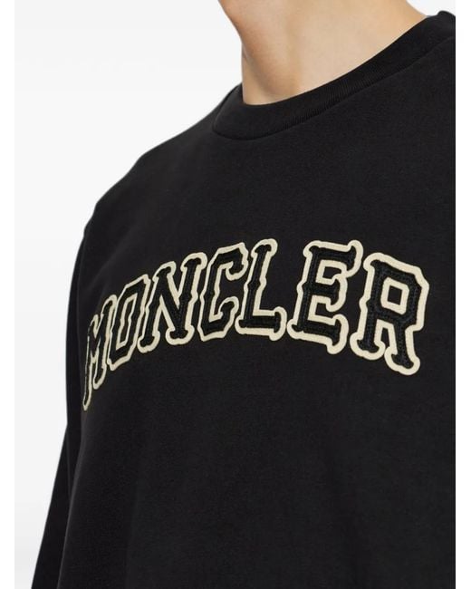 Moncler Black Embroidered Logo Sweatshirt for men