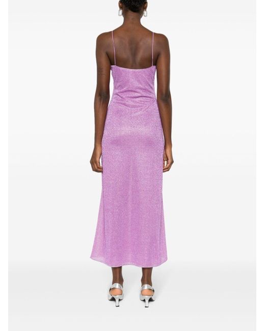 Oseree Purple Lurex Buttoned Maxi Dress