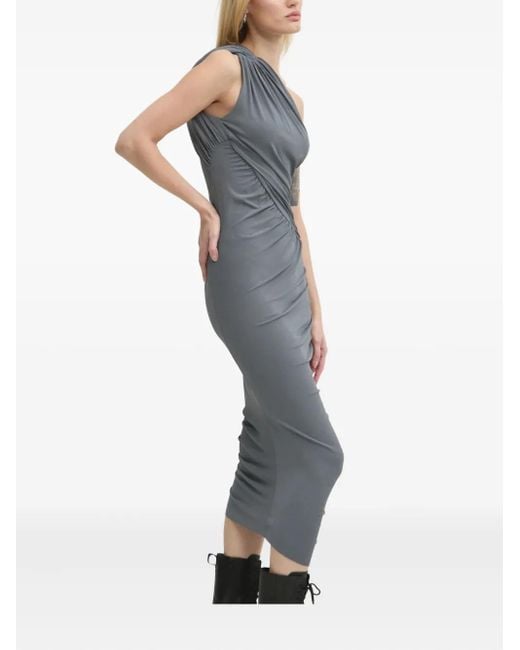 Rick Owens Blue One-Shoulder Draped Midi Dress
