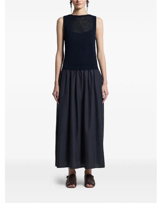 Peserico Blue Open-Knit Sleeveless Maxi Dress