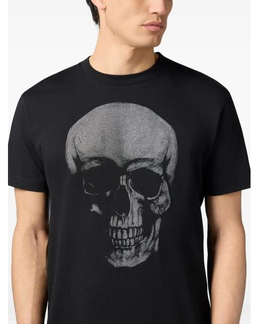 Philipp Plein Black Round Neck T-Shirt Glitter Skull for men