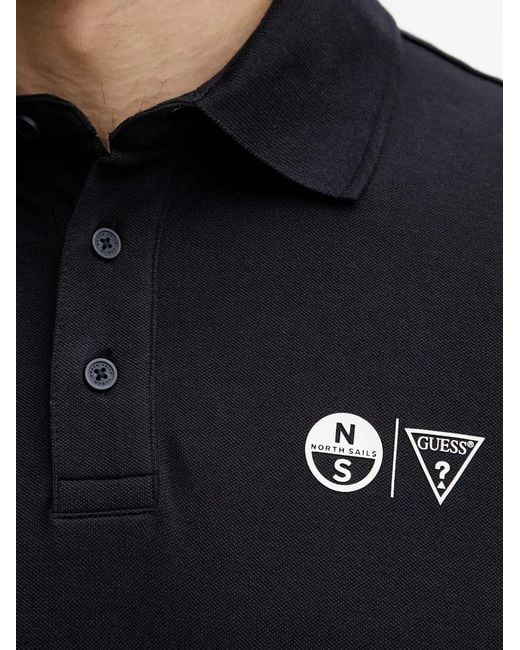 Guess Black X North Sails Logo-Print Tipped Polo Shirt for men