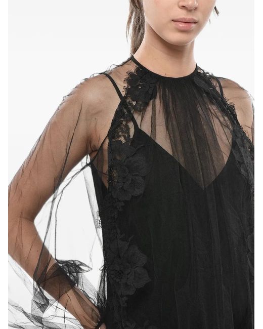 Stella McCartney Black Sophie Lace-Trimmed Tulle Maxi Dress