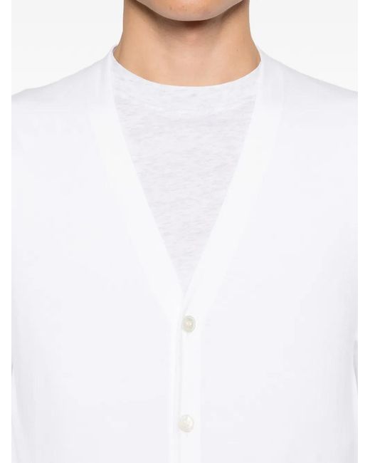 Gran Sasso White Button-Fastening V-Neck Cardigan for men