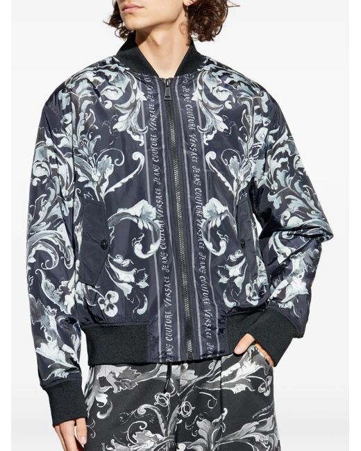 Versace Jeans Couture Blue Baroque-Print Bomber Jacket for men