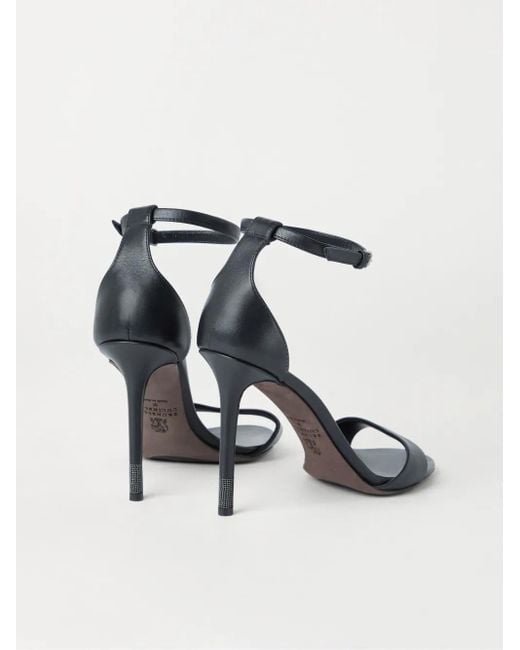 Brunello Cucinelli Black Nappa-Leather Heeled Sandals