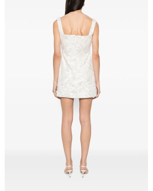 Self-Portrait White Sequin-Embellished Floral-Pattern Mini Dress