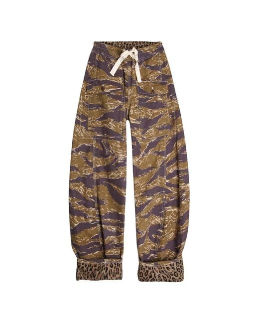 R13 White Reversible Leopard-Stripe Trousers