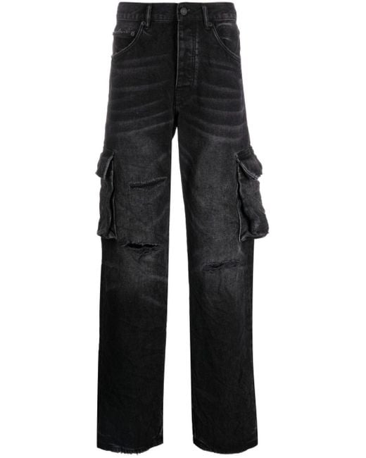 Jeans a gamba ampia con effetto vissuto di Purple Brand in Black da Uomo
