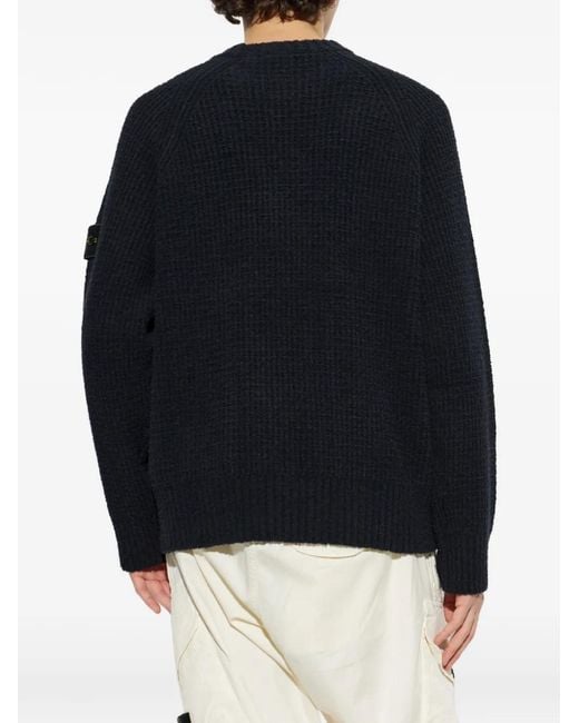 Stone Island Blue Logo-Patch Long-Sleeve Sweater for men
